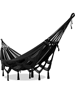 Rede de Descanso de Luxo Preta com Listra Crua - Varanda Raia - Acabamento Preto