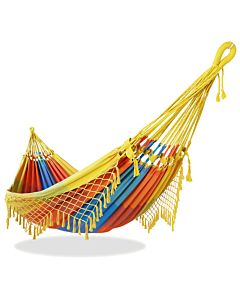Rede de Descanso Simples Xadrez Amarelo, Laranja e Azul Piscina - Acabamento Amarelo