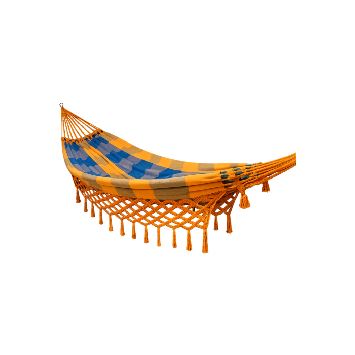Rede de Descanso de Luxo Xadrez Mesclado Amarelo, Laranja, Azul Marinho e Azul Piscina - Varanda em Escama