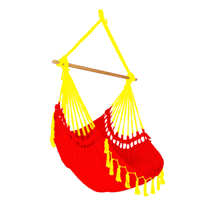 Rede Cadeira Simples - Tecido Vermelho e Acabamento Amarelo