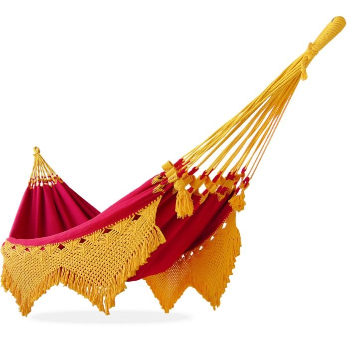 Rede de Descanso de Luxo Vermelho e Amarelo - Varanda em Macramê