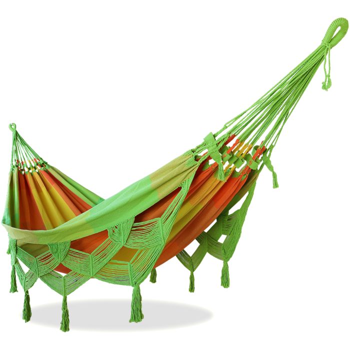 Rede de Descanso Intermediária Xadrez Verde Limão, Laranja e Amarelo - Varanda Raia - Acabamento Verde Limão