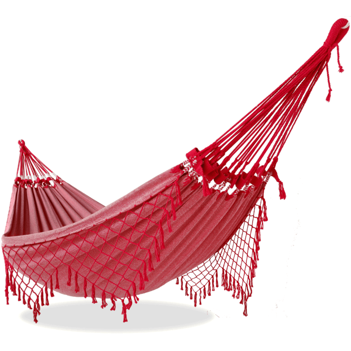 Rede de Descanso Simples Jogo das Damas Vermelho e Cru - Acabamento Vermelho