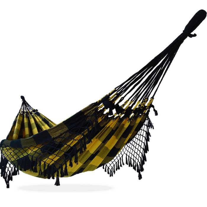 Rede de Descanso Simples Xadrez Preto e Amarelo - Acabamento Preto